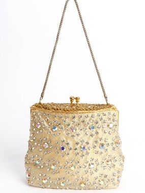 Vintage Gold Crystal-Embellished Evening Bag